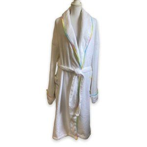 Hill House Home Hotel Robe White Rainbow Trim Size 2XL-3XL Cotton Cozy